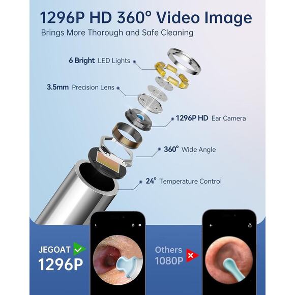 Ear Wax Removal Tool Ear Cleaner with HD Camera Ear Scope 6 LED Lights 12 Picks - Picture 4 of 13